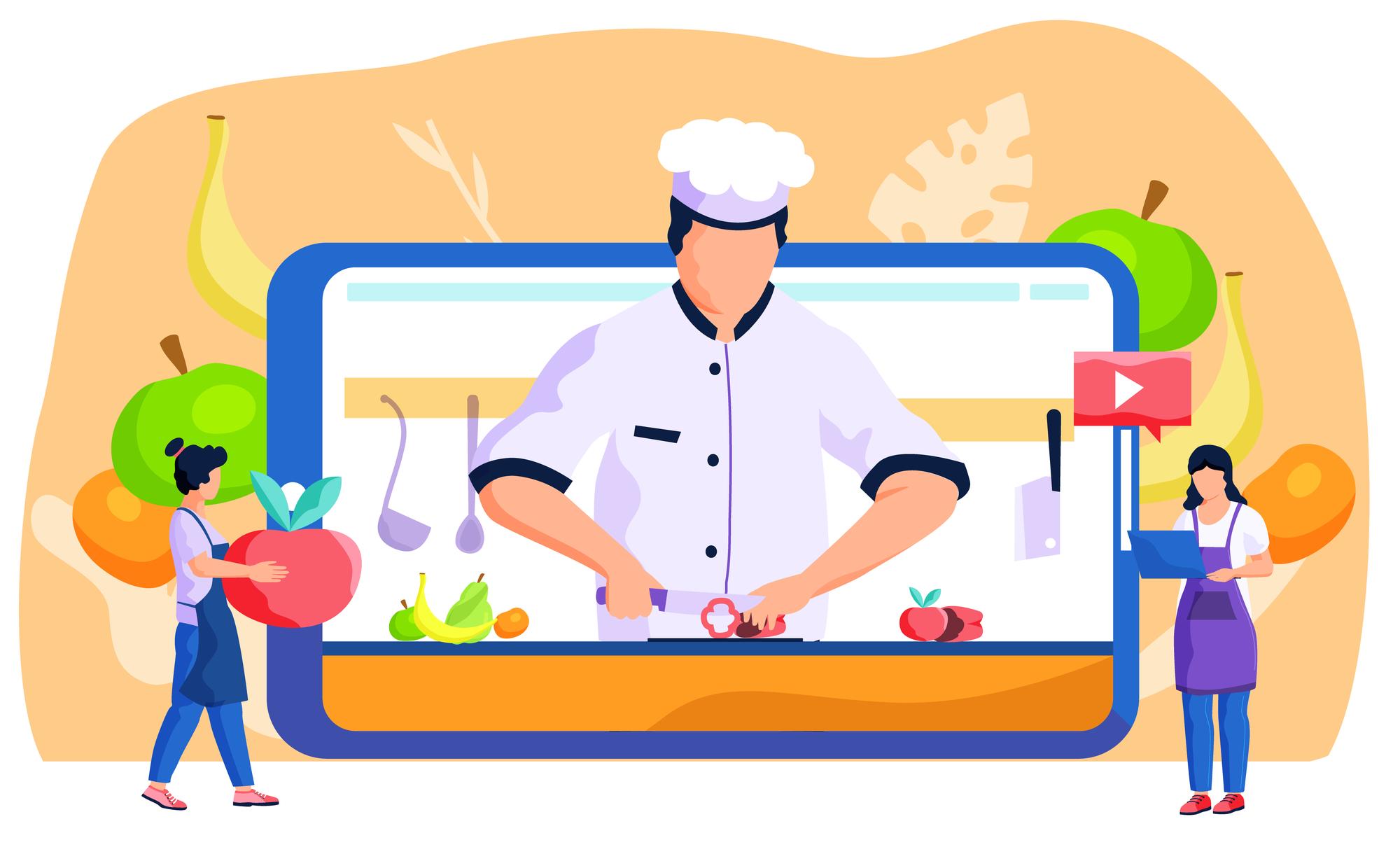 Scena di aula con chef che mostra una tecnica